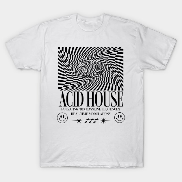 ACID HOUSE  - Trippy Art Modulations (Black) T-Shirt by DISCOTHREADZ 